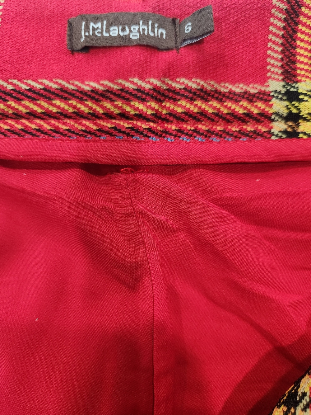 J.McLaughlin Hattie Pants Women's Plaid Jacquard Red Black Yellow Size 6 - Picture 11 of 11